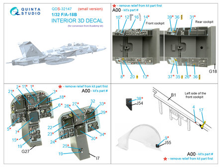 Quinta Studio QDS-32147 - F/A-18B 3D-Printed &amp; coloured Interior on decal paper (for Academy kit) - Small Version - 1:32