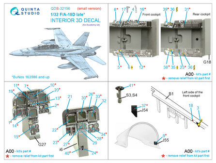 Quinta Studio QDS-32156 - F/A-18D late 3D-Printed &amp; coloured Interior on decal paper (for Academy kit) - Small Version - 1:32