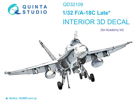 Quinta Studio QD32109 - F/A-18C Late 3D-Printed &amp; coloured Interior on decal paper (for Academy kit) - 1:32