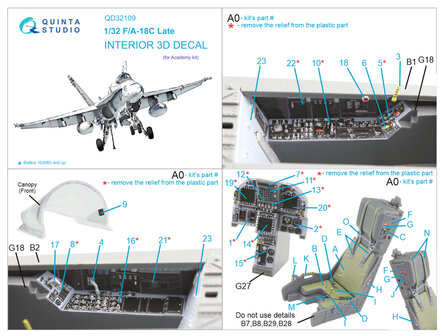 Quinta Studio QD32109 - F/A-18C Late 3D-Printed &amp; coloured Interior on decal paper (for Academy kit) - 1:32