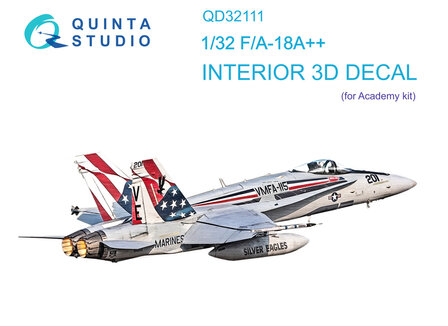 Quinta Studio QD32111 - F/A-18A++ 3D-Printed &amp; coloured Interior on decal paper (for Academy kit) - 1:32