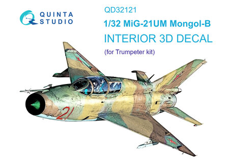 Quinta Studio QD32121 - MiG-21UM 3D-Printed &amp; coloured Interior on decal paper (for Trumpeter kit) - 1:32