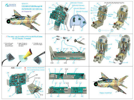 Quinta Studio QD32121 - MiG-21UM 3D-Printed &amp; coloured Interior on decal paper (for Trumpeter kit) - 1:32