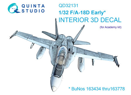 Quinta Studio QD32131 - F/A-18D Early 3D-Printed &amp; coloured Interior on decal paper (for Academy kit) - 1:32