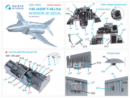 Quinta Studio QDS-48245 - F-4EJ Kai 3D-Printed &amp; coloured Interior on decal paper (for ZM SWS kit) - Small Version - 1:48