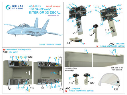 Quinta Studio QDS-32123 - F/A-18F early 3D-Printed &amp; coloured Interior on decal paper (for Trumpeter kit) - Small Version - 1:32