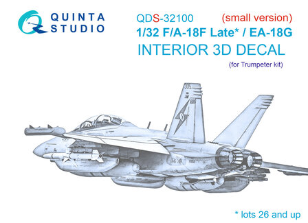 Quinta Studio QDS-32100 - F/A-18F late / EA-18G 3D-Printed &amp; coloured Interior on decal paper (for Trumpeter kit) - Small Version - 1:32