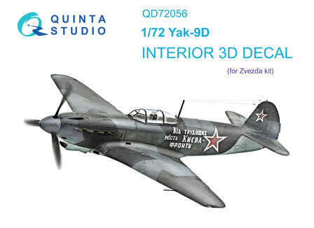 Quinta Studio QD72056 - Yak-9D 3D-Printed &amp; coloured Interior on decal paper (for Zvezda kit) - 1:72