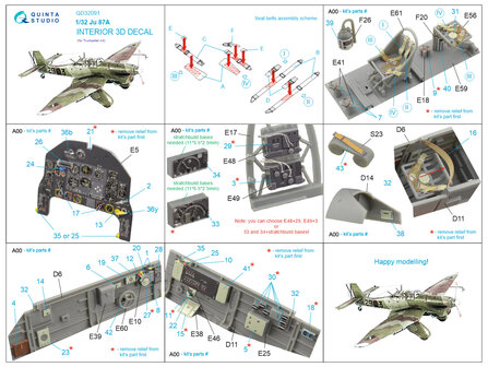 Quinta Studio QD32091 - Ju 87A 3D-Printed &amp; coloured Interior on decal paper (for Trumpeter kit) - 1:32