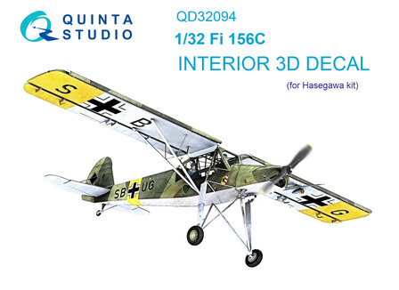 Quinta Studio QD32094 - Fi 156C 3D-Printed &amp; coloured Interior on decal paper (for Hasegawa kit) - 1:32