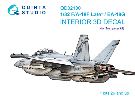 Quinta Studio QD32100 - F/A-18F late / EA-18G 3D-Printed &amp; coloured Interior on decal paper (for Trumpeter kit) - 1:32