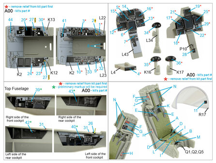 Quinta Studio QD32100 - F/A-18F late / EA-18G 3D-Printed &amp; coloured Interior on decal paper (for Trumpeter kit) - 1:32