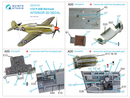 Quinta Studio QD32132 - P-40B 3D-Printed &amp; coloured Interior on decal paper (for GWH kit) - 1:32