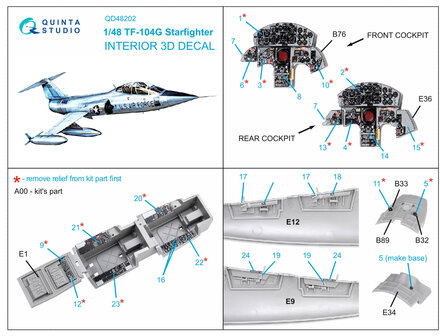 Quinta Studio QD48202 - TF-104G 3D-Printed &amp; coloured Interior on decal paper (for Kinetic) - 1:48