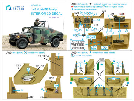 Quinta Studio QD48310 - HUMVEE family 3D-Printed &amp; coloured Interior on decal paper (for Tamiya kit)