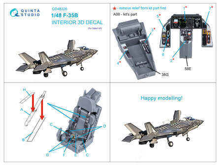 Quinta Studio QD48326 - F-35B 3D-Printed &amp; coloured Interior on decal paper (for Italeri kit) - 1:48