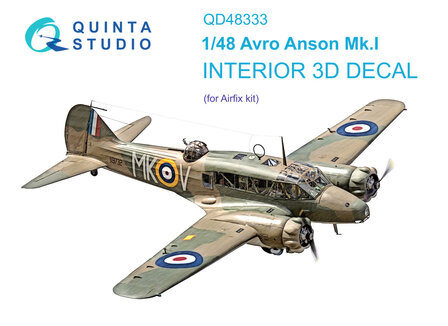 Quinta Studio QD48333 - Avro Anson Mk.I 3D-Printed &amp; coloured Interior on decal paper (for Airfix kit) - 1:48