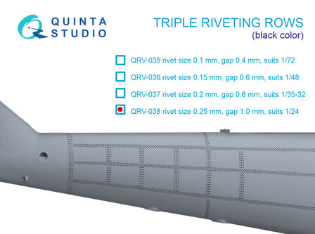 Quinta Studio QRV-038 - Triple riveting rows (rivet size 0.25 mm, gap 1.0 mm), Black color, total length 3.2 m/10.5 ft  - 1:24