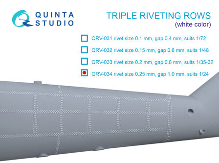 Quinta Studio QRV-034 - Triple riveting rows (rivet size 0.25 mm, gap 1.0 mm), White color, total length 3.2 m/10.5 ft  - 1:24