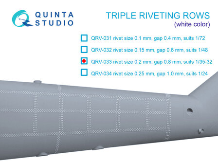 Quinta Studio QRV-033 - Triple riveting rows (rivet size 0.20 mm, gap 0.8 mm), White color, total length 3,7 m/12 ft  - 1:32