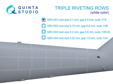 Quinta Studio QRV-031 - Triple riveting rows (rivet size 0.10 mm, gap 0.4 mm), White color, total length 6.6 m/22 ft  - 1:72