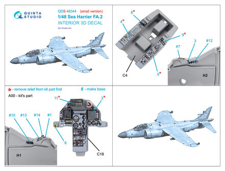 Quinta Studio QDS-48344 - Sea Harrier FA.2 3D-Printed &amp; coloured Interior on decal paper (for Kinetic kit) - Small version  - 1:48