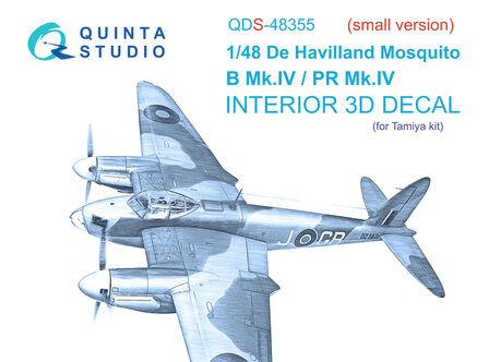 Quinta Studio QDS-48355 - DH Mosquito B Mk.IV/PR Mk.IV 3D-Printed &amp; coloured Interior on decal paper (for Tamiya kit) - Small Version  - 1:48