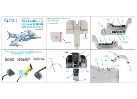 Quinta Studio QDS-48305 - AV-8B Early 3D-Printed &amp; coloured Interior on decal paper (for Hasegawa kit) - Small Version  - 1:48