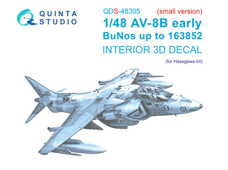 Quinta Studio QDS-48305 - AV-8B Early 3D-Printed &amp; coloured Interior on decal paper (for Hasegawa kit) - Small Version  - 1:48