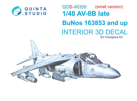 Quinta Studio QDS-48309 - AV-8B Late 3D-Printed &amp; coloured Interior on decal paper (for Hasegawa kit) - Small Version  - 1:48