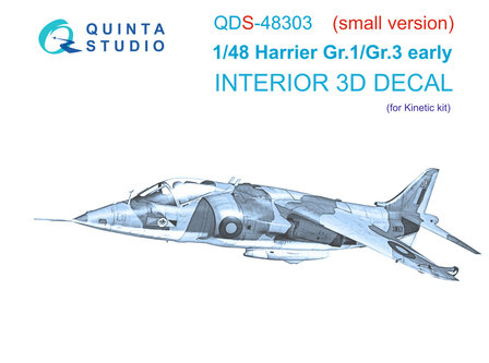 Quinta Studio QDS-48303 - Harrier Gr.1/Gr.3 Early 3D-Printed &amp; coloured Interior on decal paper (for Kinetic kit) - Small Version  - 1:48