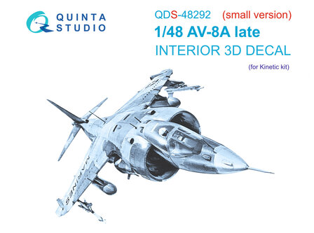 Quinta Studio QDS-48292 - AV-8A Late 3D-Printed &amp; coloured Interior on decal paper (for Kinetic kit) Small Version  - 1:48