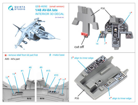 Quinta Studio QDS-48292 - AV-8A Late 3D-Printed &amp; coloured Interior on decal paper (for Kinetic kit) Small Version  - 1:48