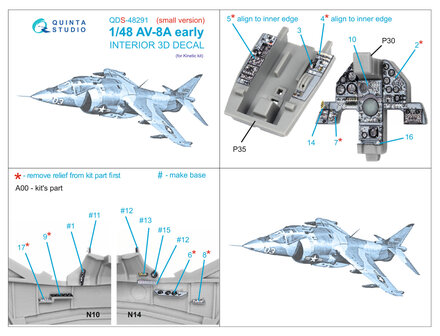 Quinta Studio QDS-48291 - AV-8A Early 3D-Printed &amp; coloured Interior on decal paper (for Kinetic kit) - Small Version  - 1:48