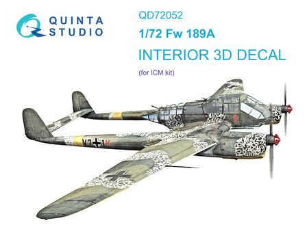 Quinta Studio QD72052 - Fw 189A 3D-Printed &amp; coloured Interior on decal paper (For ICM kit)  - 1:72