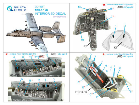 Quinta Studio QD48361 - A-10C 3D-Printed &amp; coloured Interior on decal paper (for Hobby Boss kit)  - 1:48