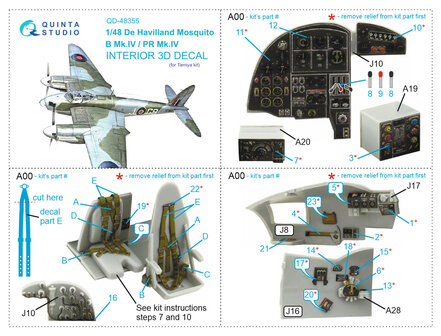 Quinta Studio QD48355 - DH Mosquito B Mk.IV/PR Mk.IV 3D-Printed &amp; coloured Interior on decal paper (for Tamiya kit)  - 1:48