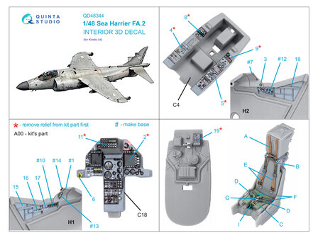 Quinta Studio QD48344 - Sea Harrier FA.2 3D-Printed &amp; coloured Interior on decal paper (for Kinetic kit)  - 1:48