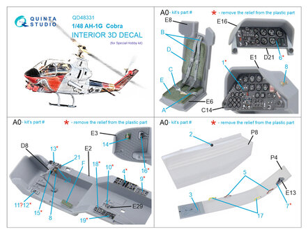 Quinta Studio QD48331 - AH-1G 3D-Printed &amp; coloured Interior on decal paper (for Special Hobby kit)  - 1:48