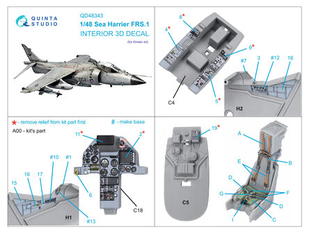 Quinta Studio QD48343 - Sea Harrier FRS.1 3D-Printed &amp; coloured Interior on decal paper (for Kinetic kit)  - 1:48