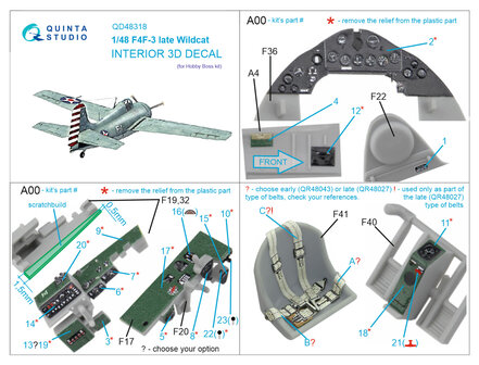 Quinta Studio QD48318 - F4F-3 late 3D-Printed &amp; coloured Interior on decal paper (for Hobby Boss kit)  - 1:48