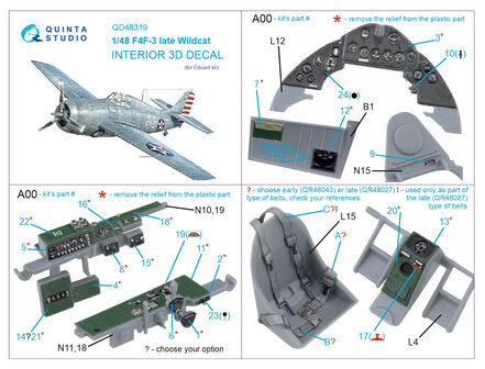 Quinta Studio QD48319 - F4F-3 late 3D-Printed &amp; coloured Interior on decal paper (for Eduard kit)  - 1:48