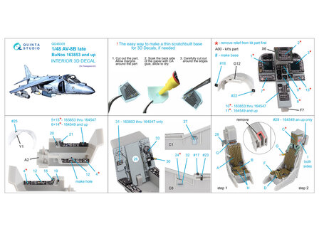 Quinta Studio QD48309 - AV-8B Late 3D-Printed &amp; coloured Interior on decal paper (for Hasegawa kit)  - 1:48
