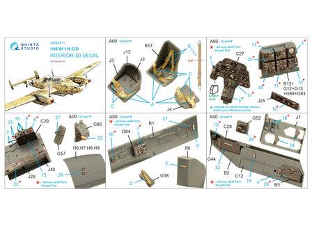 Quinta Studio QD48311 - Bf 110C/D 3D-Printed &amp; coloured Interior on decal paper (for Eduard kit)  - 1:48