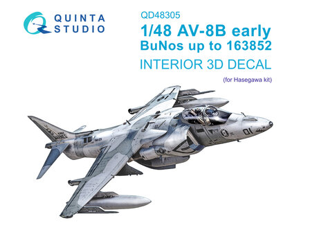 Quinta Studio QD48305 - AV-8B Early 3D-Printed &amp; coloured Interior on decal paper (for Hasegawa kit)  - 1:48