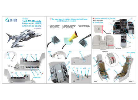 Quinta Studio QD48305 - AV-8B Early 3D-Printed &amp; coloured Interior on decal paper (for Hasegawa kit)  - 1:48