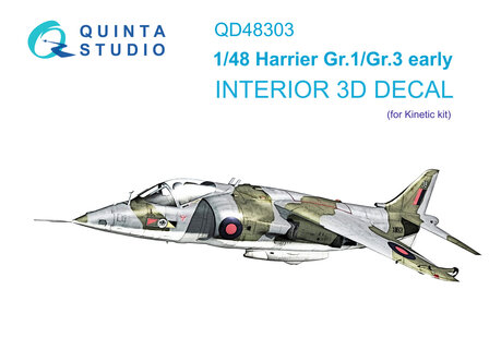 Quinta Studio QD48303 - Harrier Gr.1/Gr.3 Early 3D-Printed &amp; coloured Interior on decal paper (for Kinetic kit)  - 1:48