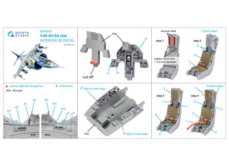 Quinta Studio QD48292 - AV-8A Late 3D-Printed &amp; coloured Interior on decal paper (for Kinetic kit)  - 1:48