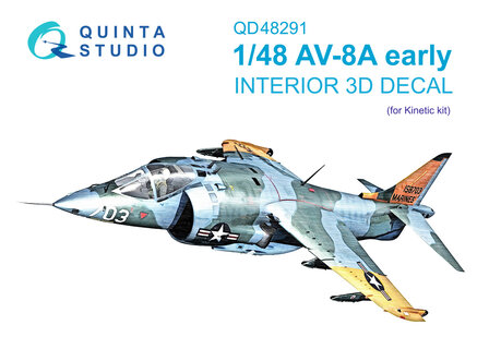 Quinta Studio QD48291 - AV-8A Early 3D-Printed &amp; coloured Interior on decal paper (for Kinetic kit)  - 1:48