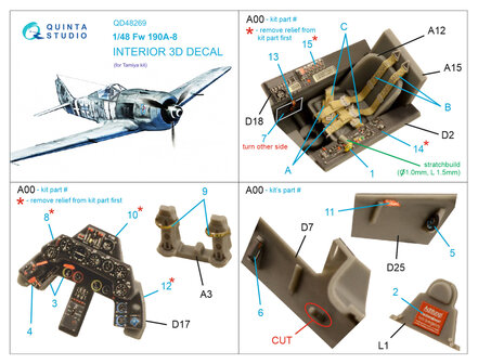 Quinta Studio QD48269 - Fw 190A-8 3D-Printed &amp; coloured Interior on decal paper (for Tamiya kit)  - 1:48